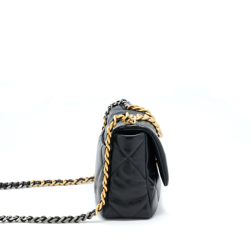 CHANEL SMALL 19 BAG LAMBSKIN BLACK MULTICOLOUR HARDWARE (MICROCHIP)