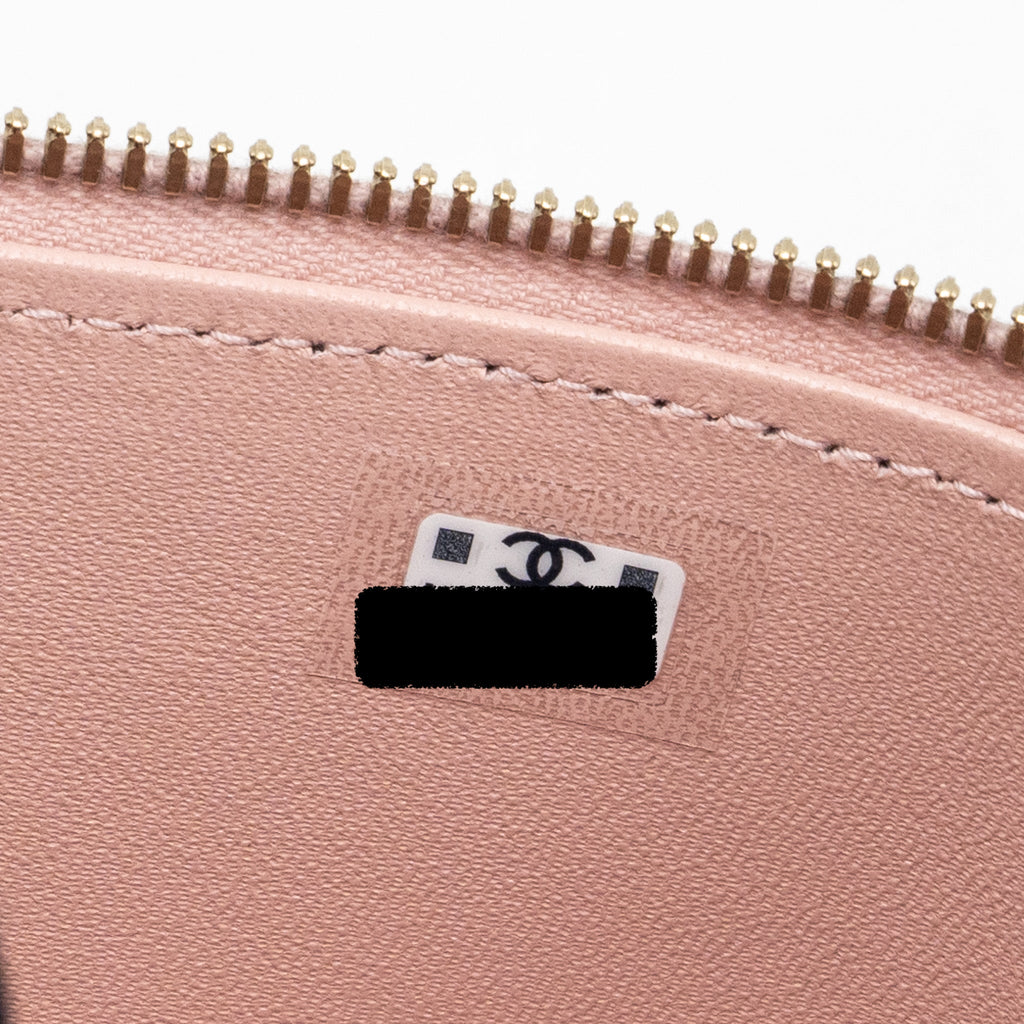 CHANEL LONG VANITY CASE CAMELLIA CHAIN LAMBSKIN  LIGHT PINK GHW (MICROCHIP)