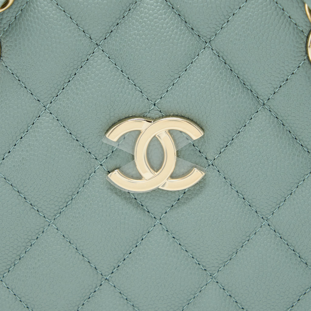 CHANEL 23C MINI BUCKET CAVIAR LIGHT GREY LGHW (MICROCHIP)