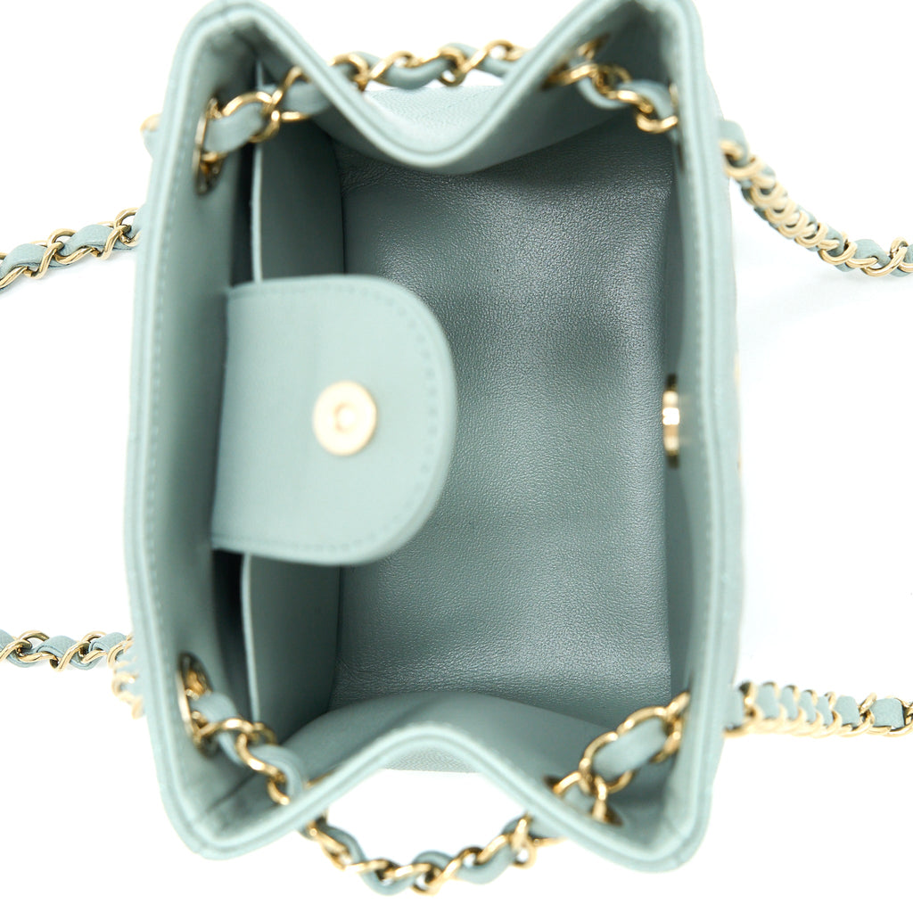 CHANEL 23C MINI BUCKET CAVIAR LIGHT GREY LGHW (MICROCHIP)