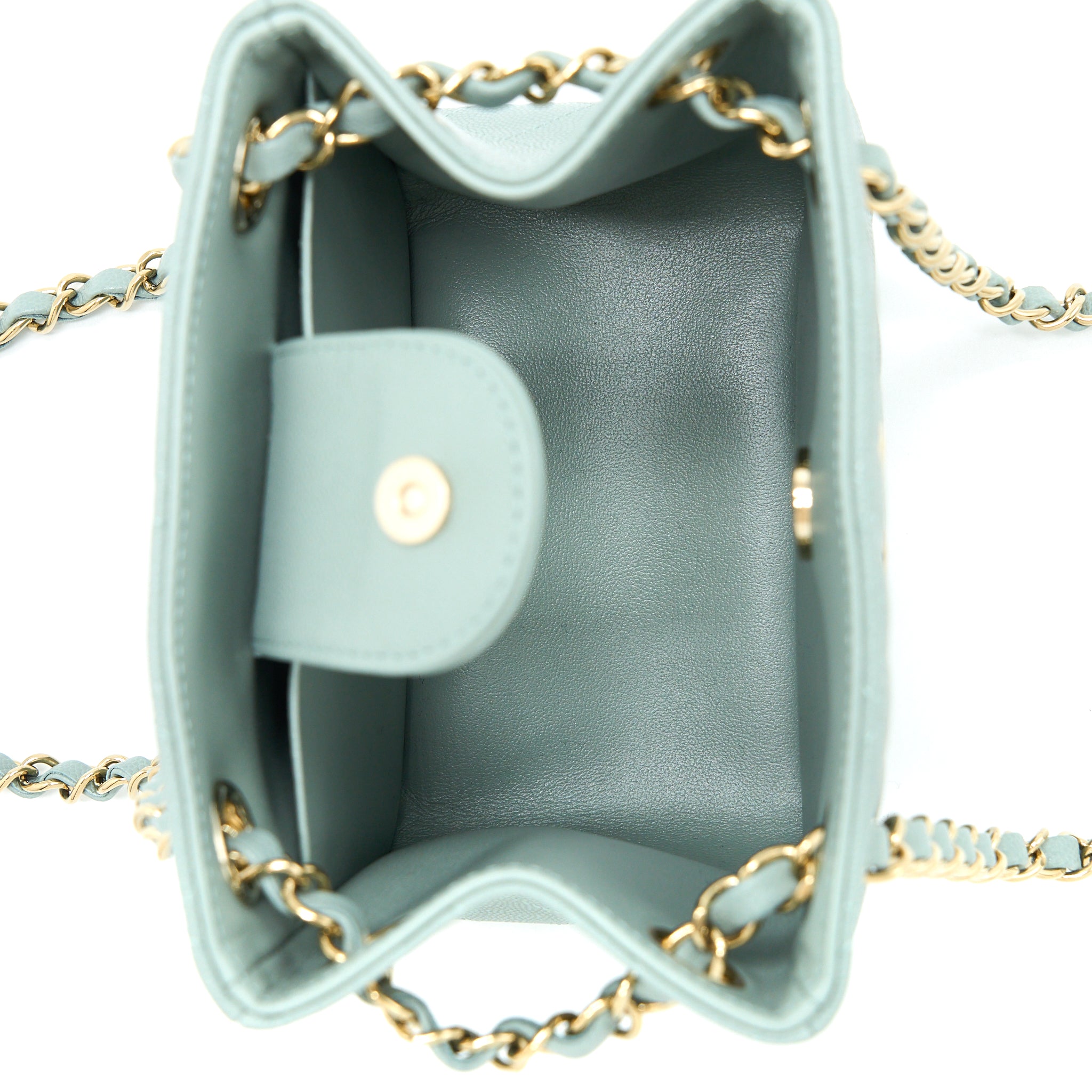 CHANEL 23C MINI BUCKET CAVIAR LIGHT GREY LGHW (MICROCHIP)