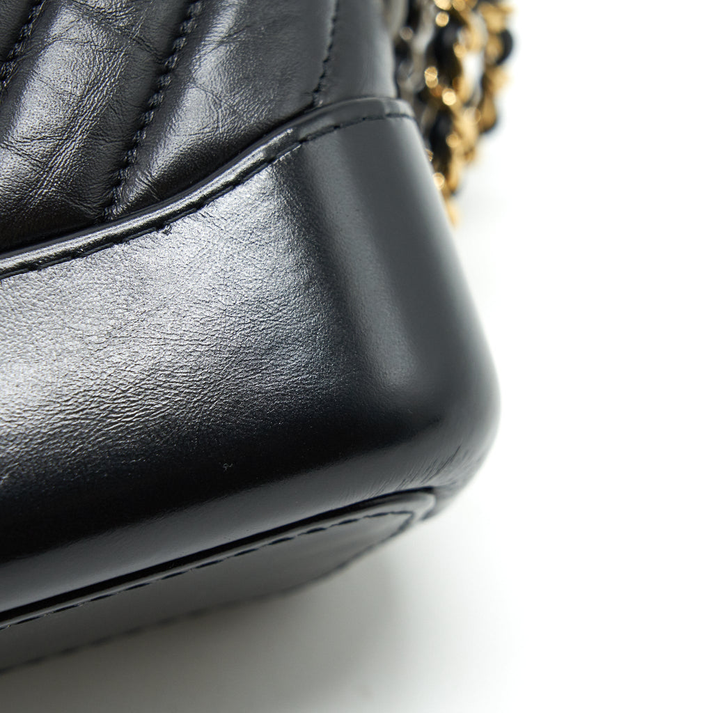 CHANEL CHEVRON GABRIELLE HOBO BAG BLACK WITH GOLD AND SILVER HARDWARE
