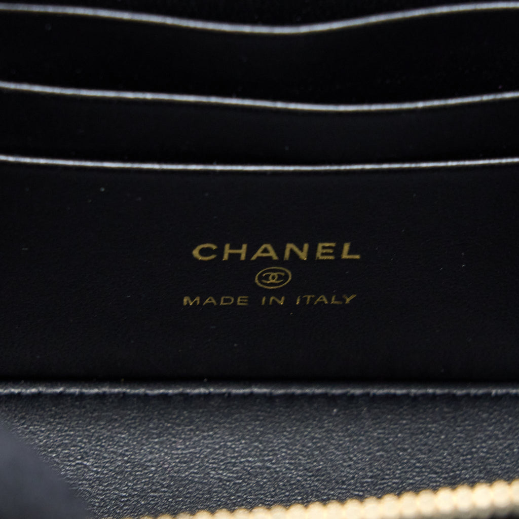 CHANEL 22K LEATHER CHAIN TOP HANDLE LONG VANITY CASE LAMBSKIN BLACK BRUSHED GHW