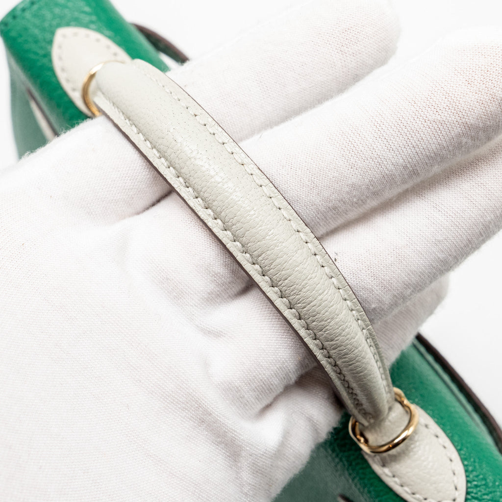 HERMES MINI KELLY SPECIAL ORDER CHÈVRE MYSORE VERT VERTIGO/GRIS PERLE LGHW