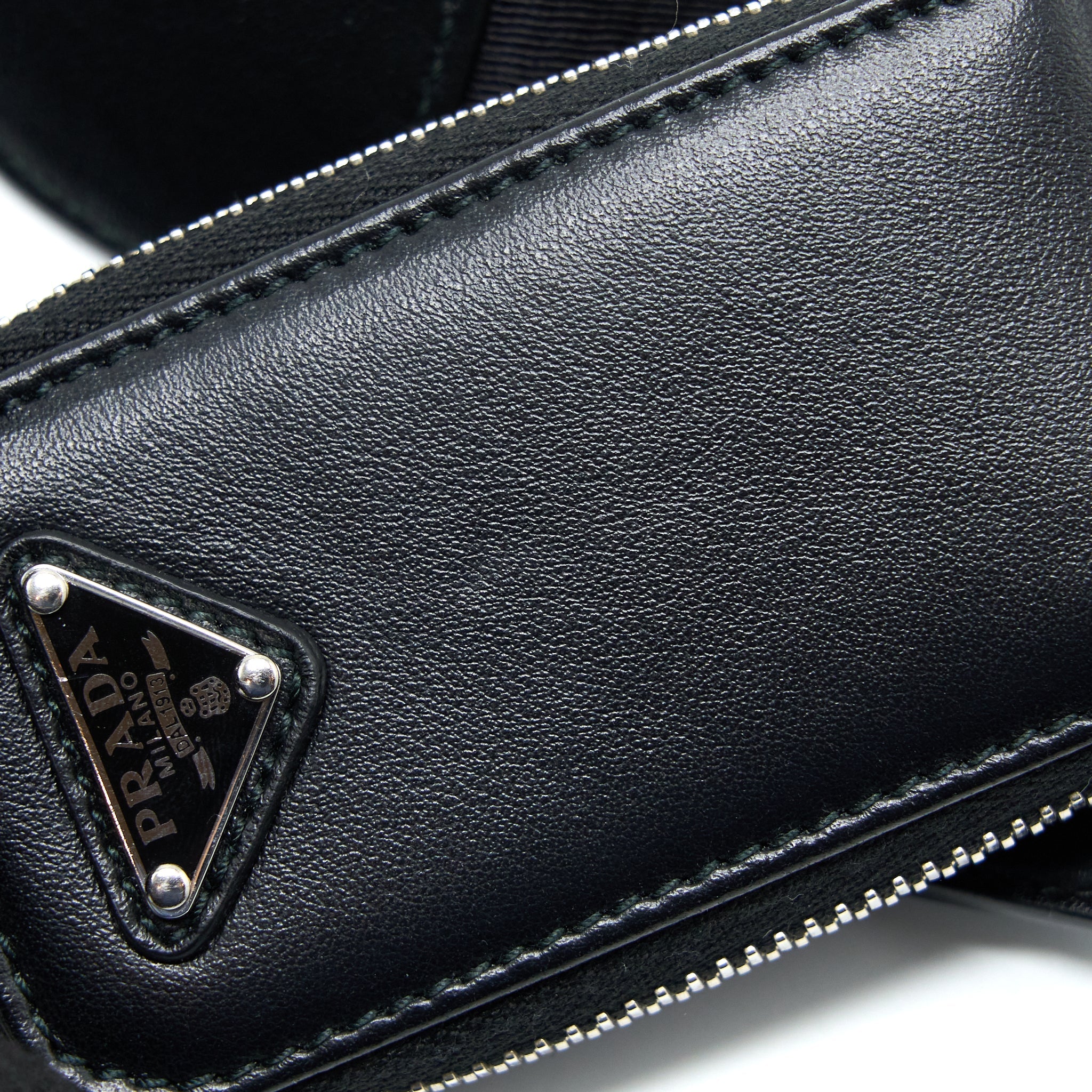 PRADA TRIANGLE LEATHER SHOULDER BAG BLACK SHW