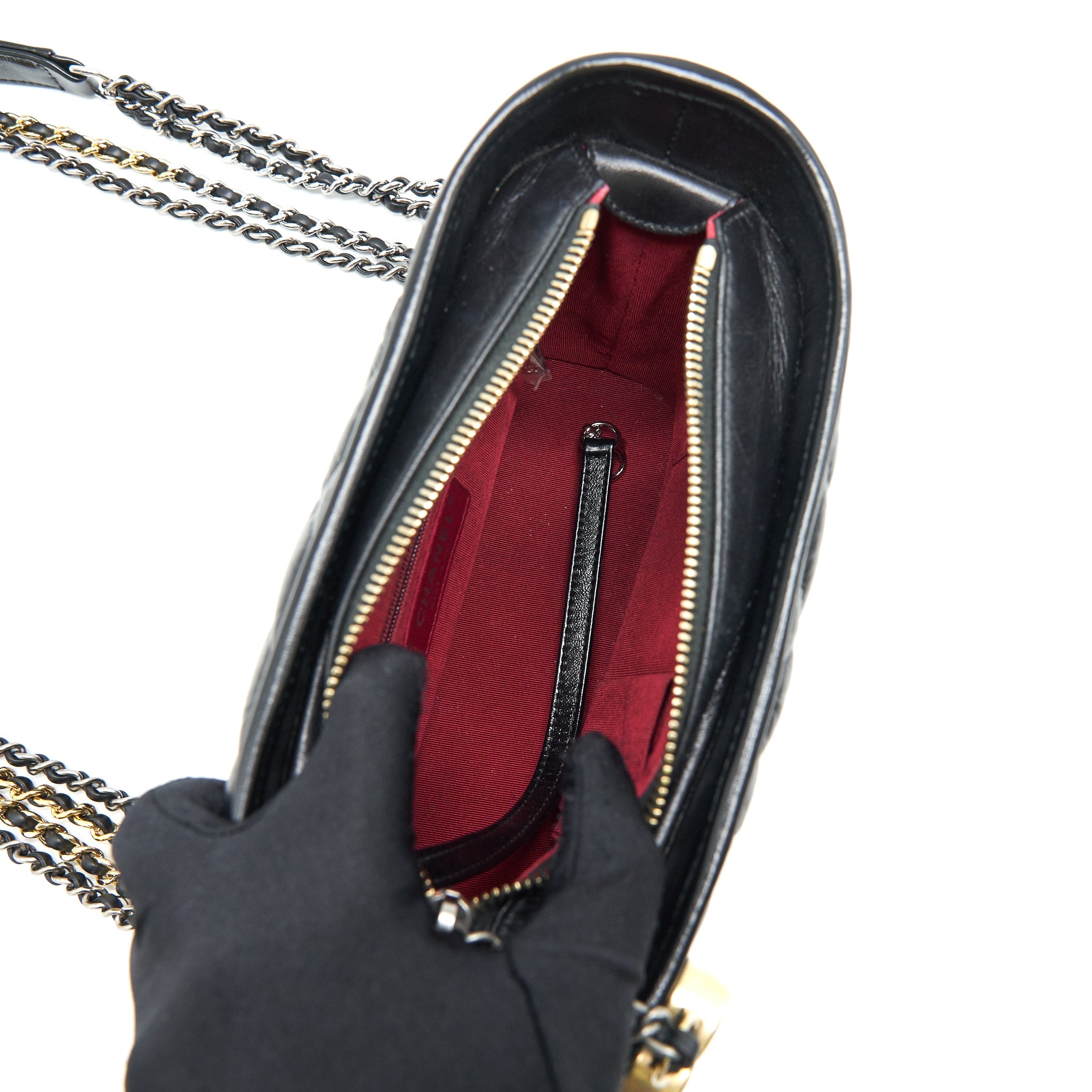 CHANEL CHEVRON GABRIELLE HOBO BAG BLACK WITH GOLD AND SILVER HARDWARE