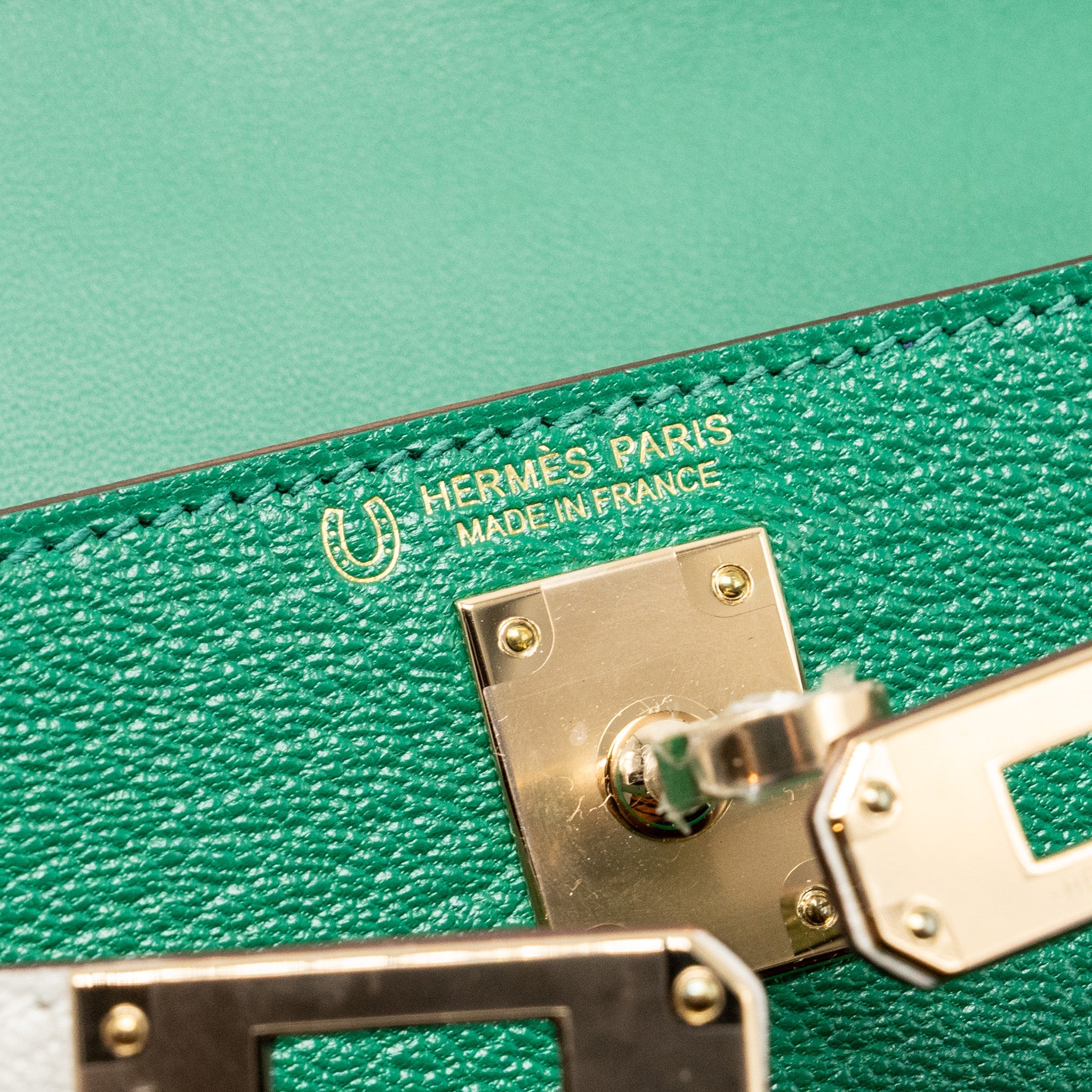 HERMES MINI KELLY SPECIAL ORDER CHÈVRE MYSORE VERT VERTIGO/GRIS PERLE LGHW