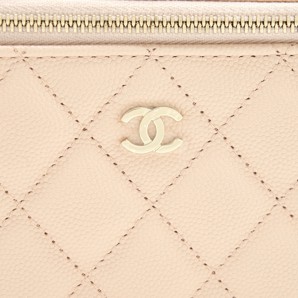 CHANEL 22C LONG VANITY WITH CHAIN CAVIAR LIGHT BEIGE LGHW