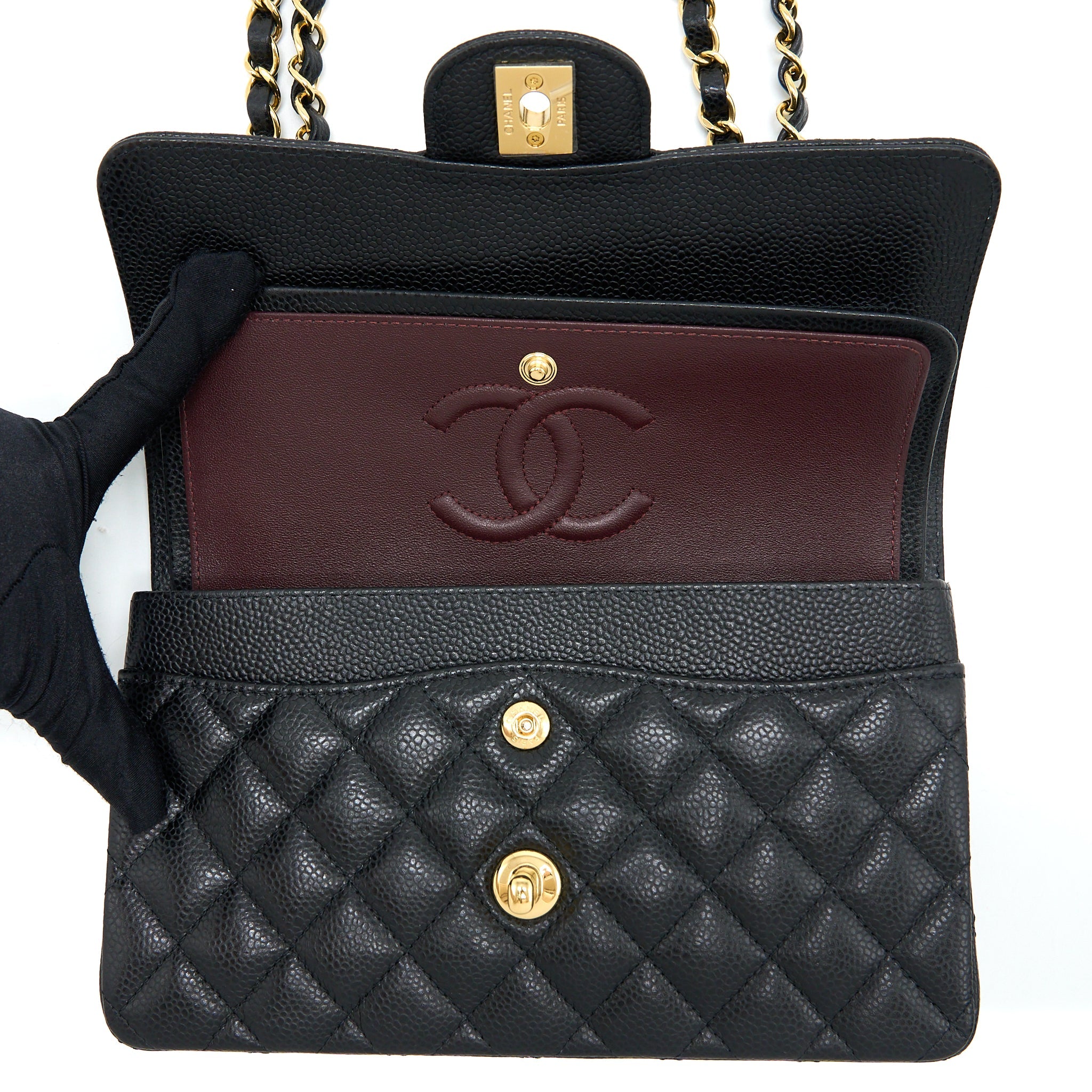 CHANEL SMALL CLASSIC FLAP BAG CAVIAR BLACK GHW (MICROCHIP)