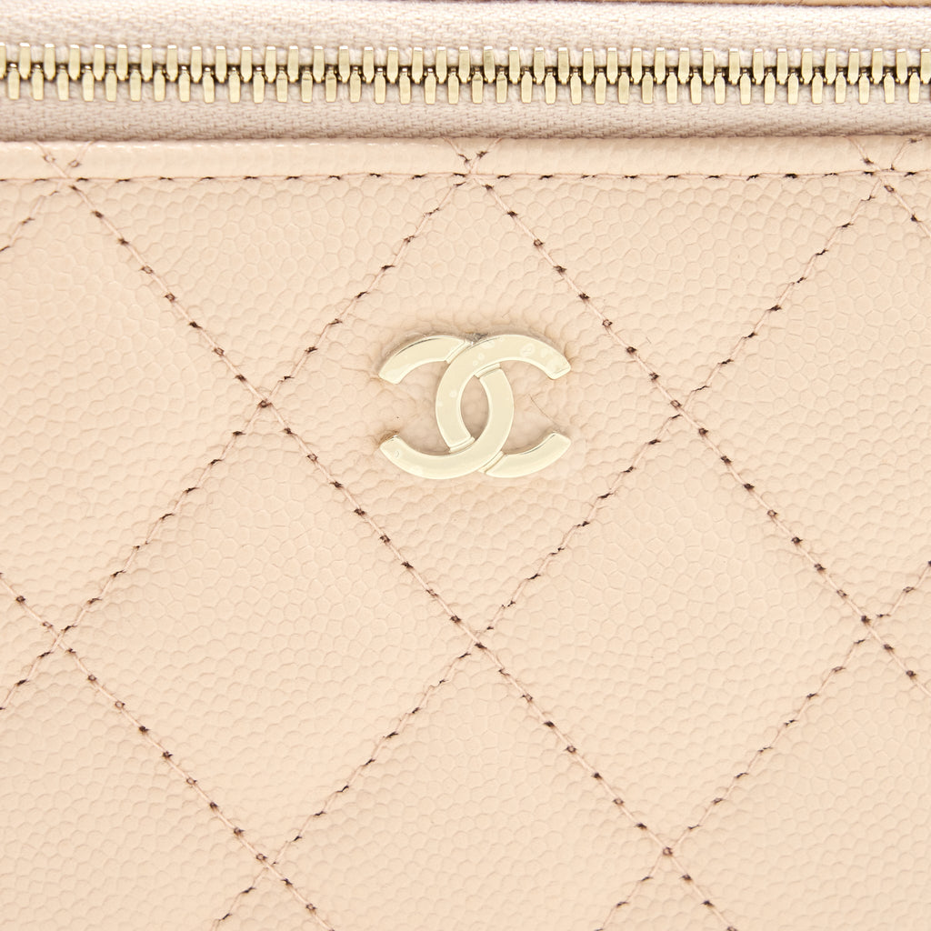 CHANEL 22C LONG VANITY WITH CHAIN CAVIAR BEIGE LGHW