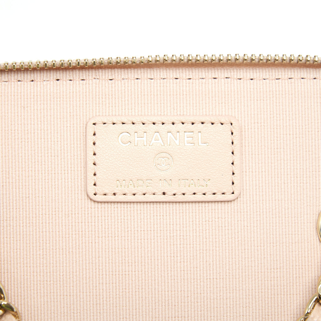 CHANEL 22C LONG VANITY WITH CHAIN CAVIAR LIGHT BEIGE LGHW