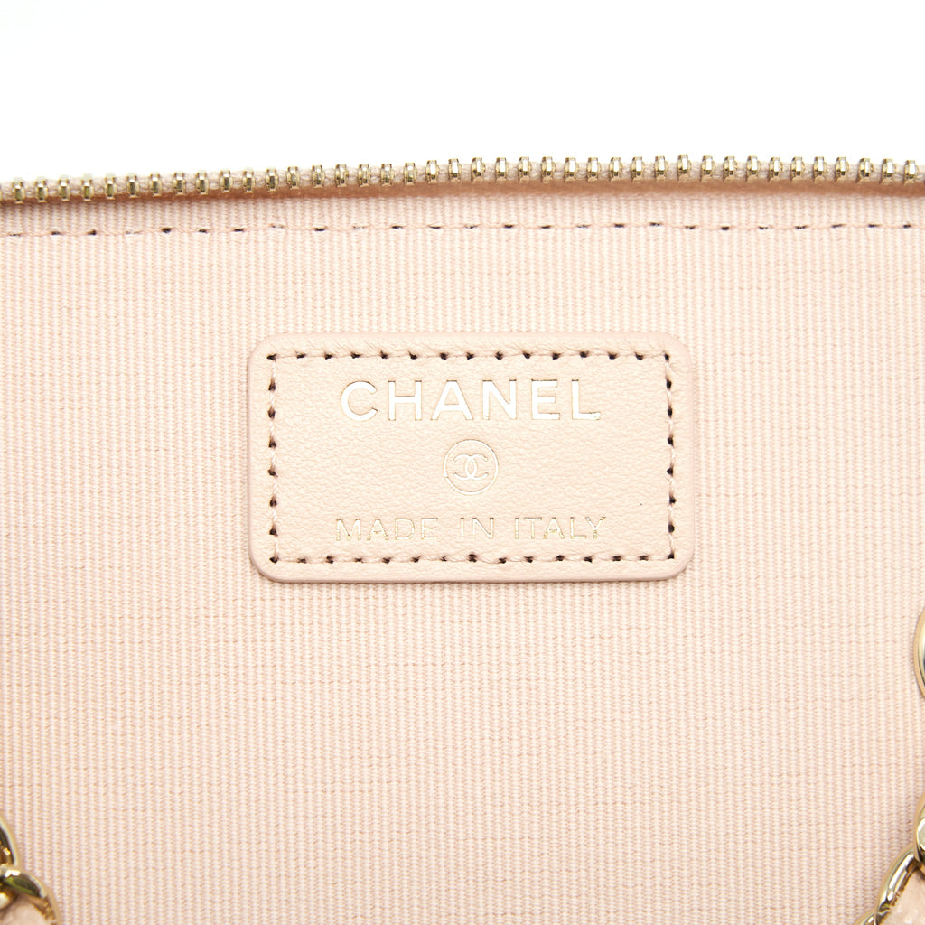 CHANEL 22C LONG VANITY WITH CHAIN CAVIAR BEIGE LGHW