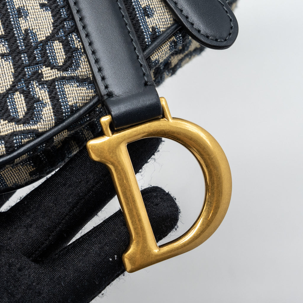 DIOR MINI SADDLE BAG BLUE OBLIQUE JACQUARD GHW