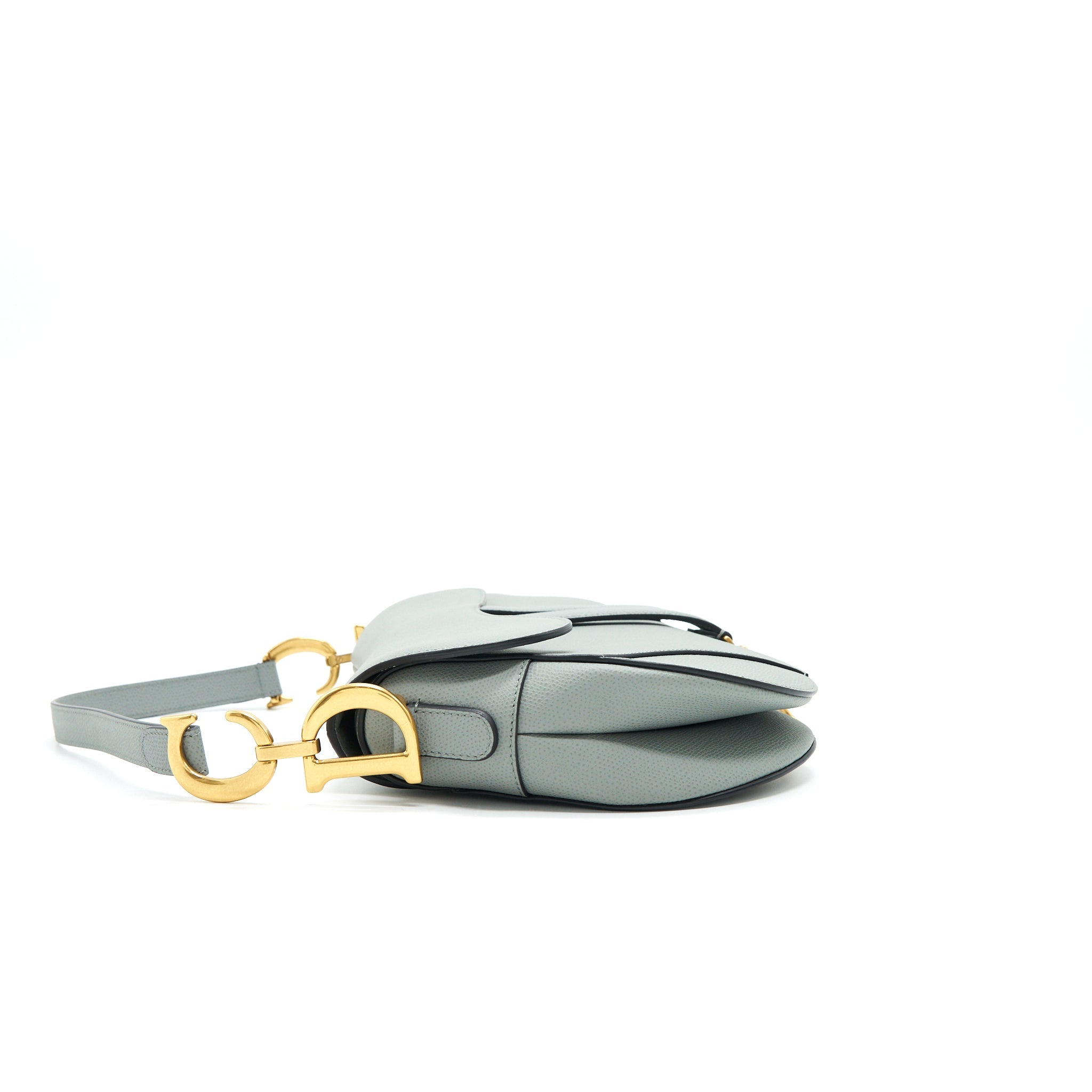 DIOR MEDIUM SADDLE BAG GRAINED CALFSKIN GREY WITH DIOR CANVAS SHOULDER STRAP
