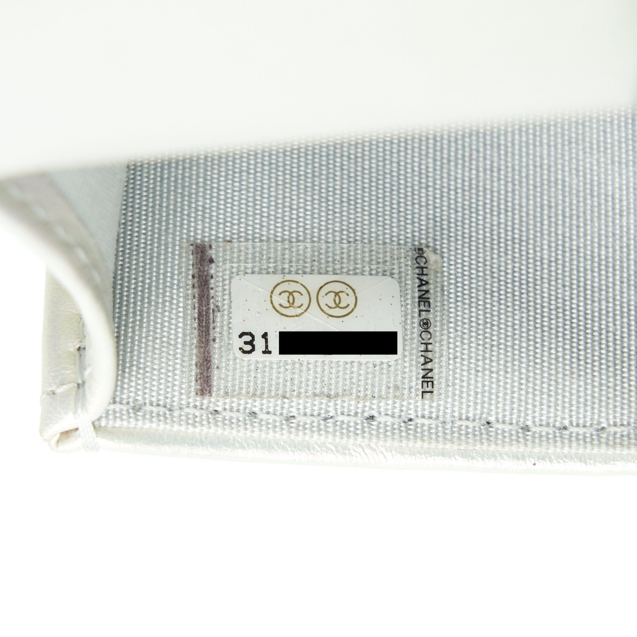 CHANEL 19 PHONE CASE WITH CHAIN IRIDESCENT WHITE
