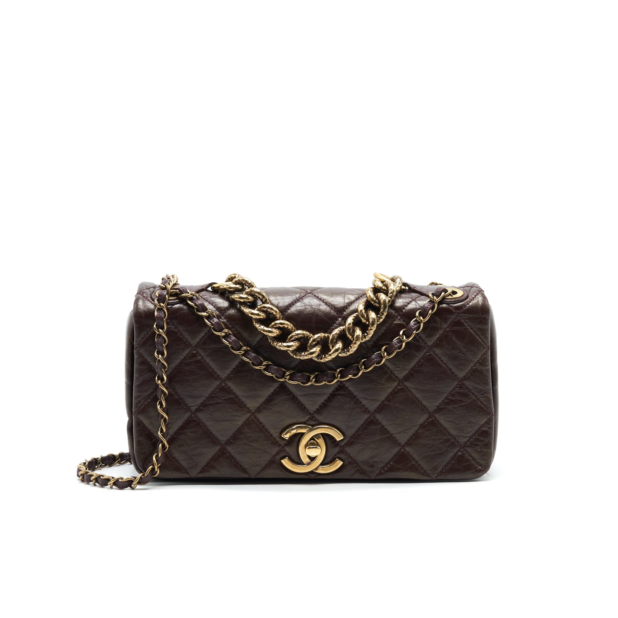 CHANEL CALFSKIN FLAP BAG WITH CHAIN BURGUNDY GHW