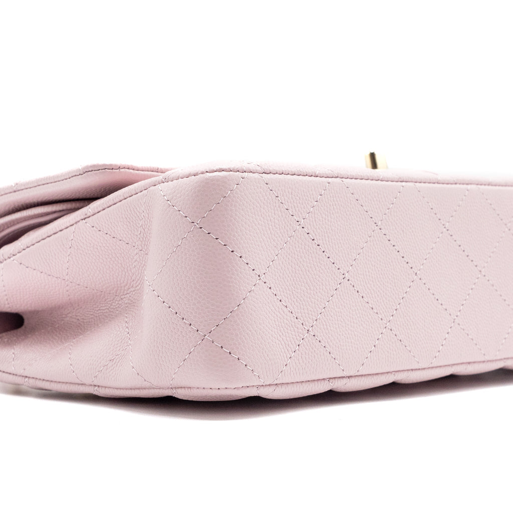 CHANEL 21S MEDIUM CLASSIC DOUBLE FLAP BAG CAVIAR LIGHT PINK LGWH