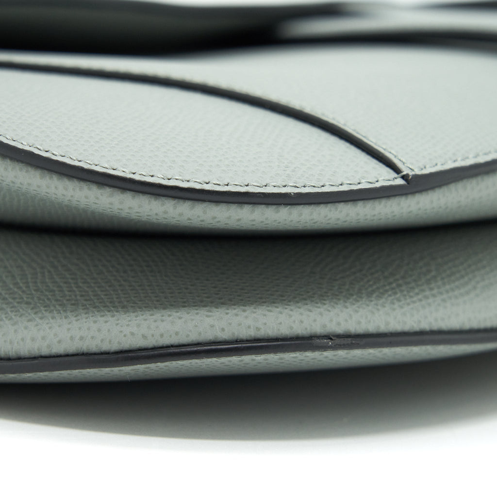 DIOR MEDIUM SADDLE BAG GRAINED CALFSKIN GREY WITH DIOR CANVAS SHOULDER STRAP