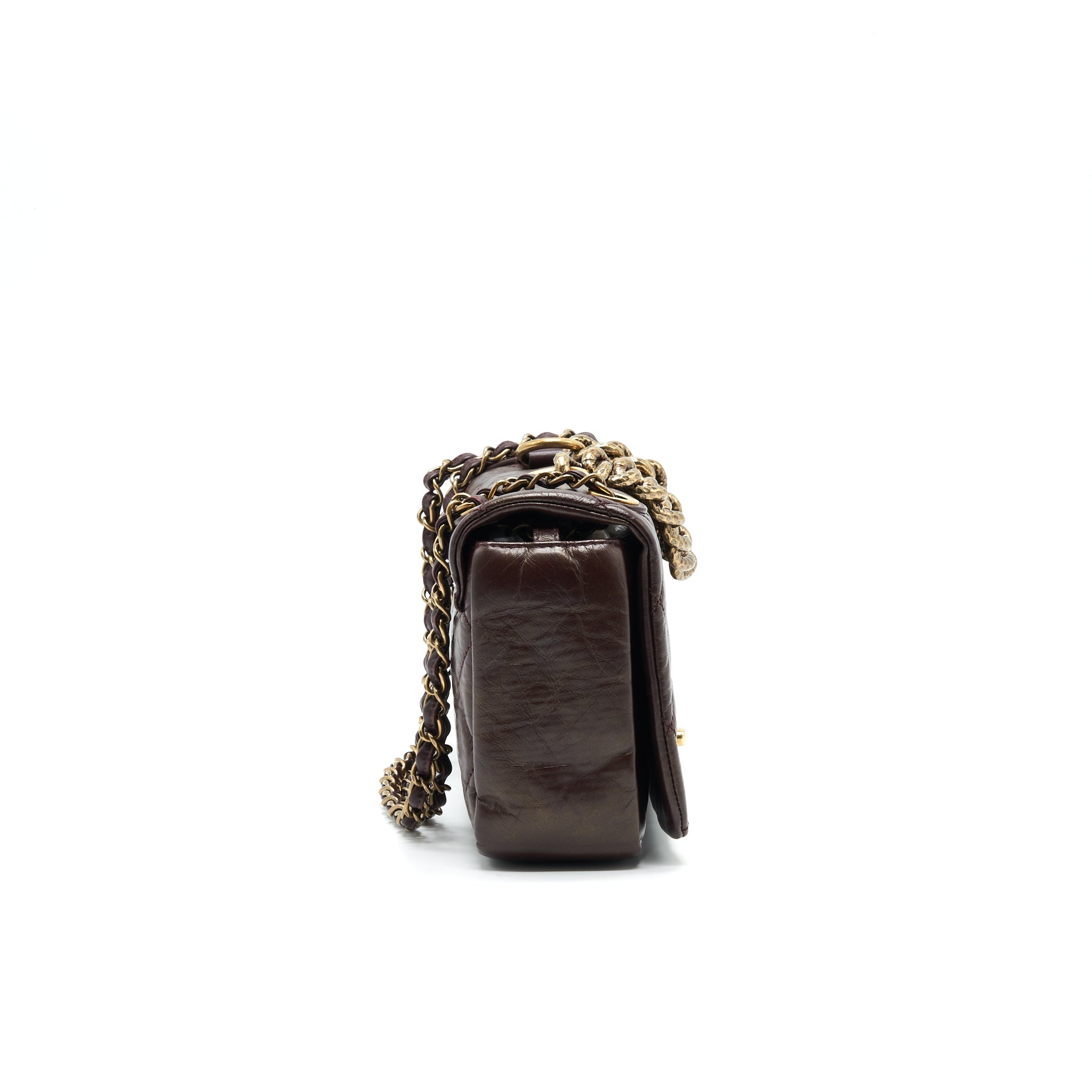 CHANEL CALFSKIN FLAP BAG WITH CHAIN BURGUNDY GHW
