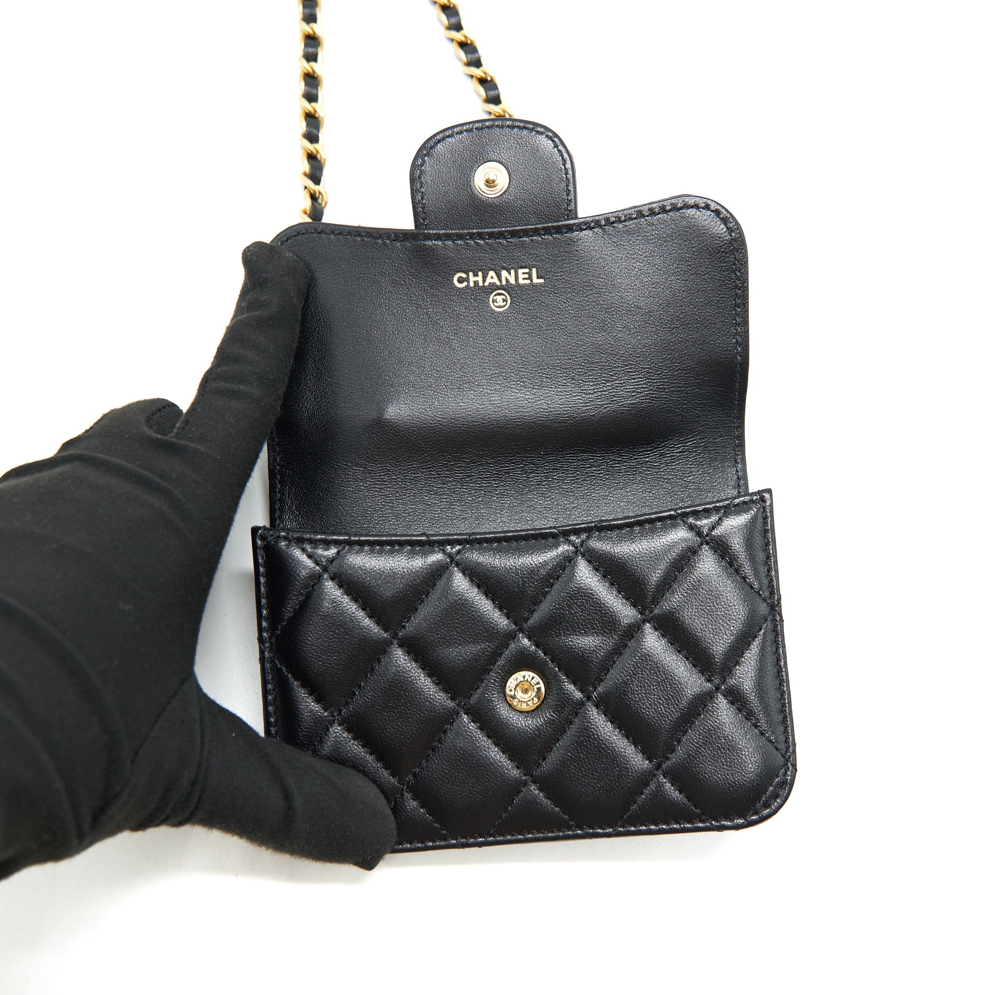 CHANEL 2021 FLAP COIN PURSE WITH CHAIN BLACK GHW