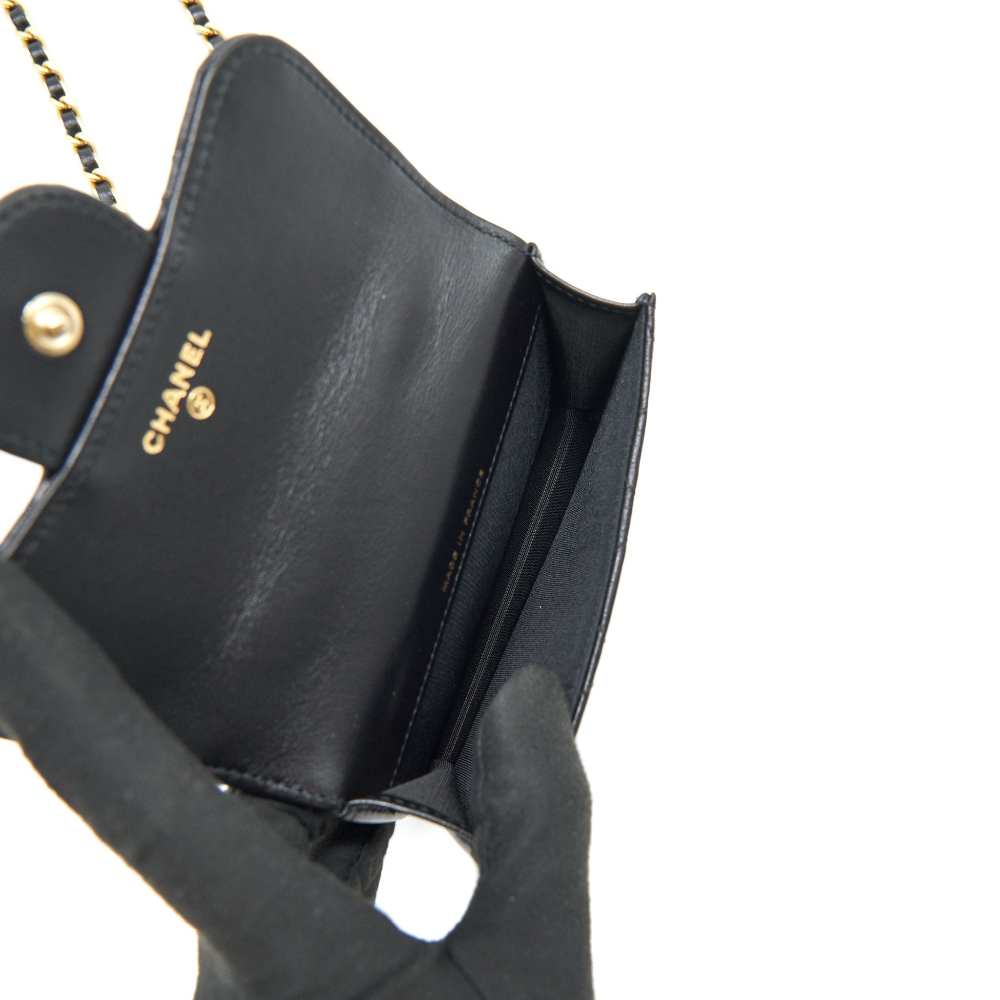 CHANEL 2021 FLAP COIN PURSE WITH CHAIN BLACK GHW
