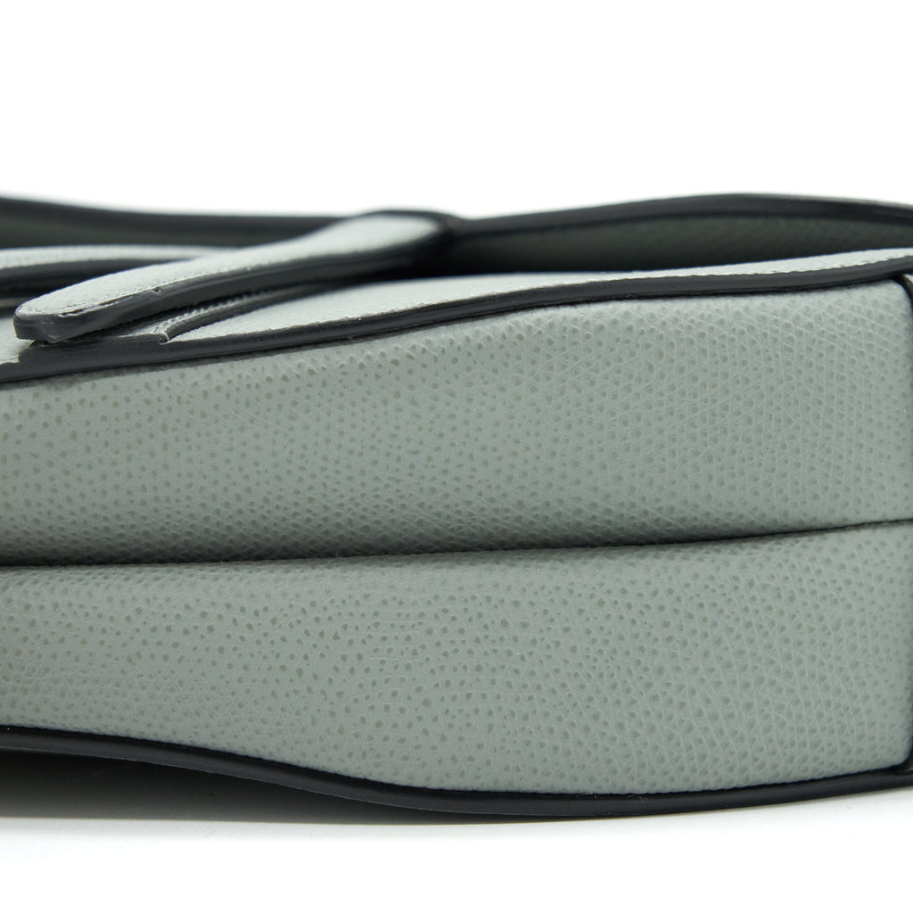 DIOR MEDIUM SADDLE BAG GRAINED CALFSKIN GREY WITH DIOR CANVAS SHOULDER STRAP