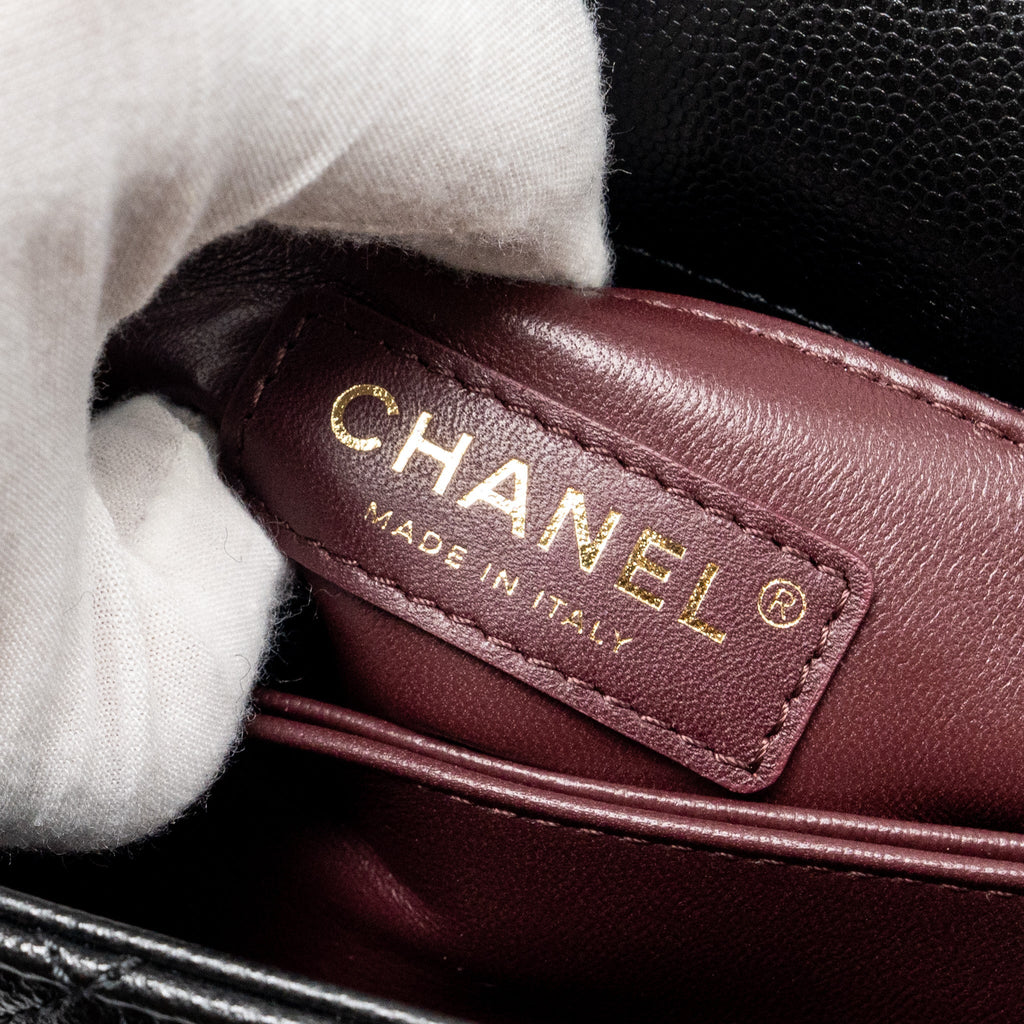 CHANEL SMALL COCO HANDLE WITH LIZARD EMBOSSED HANDLE CAVIAR BLACK LGHW (MICROCHIP)