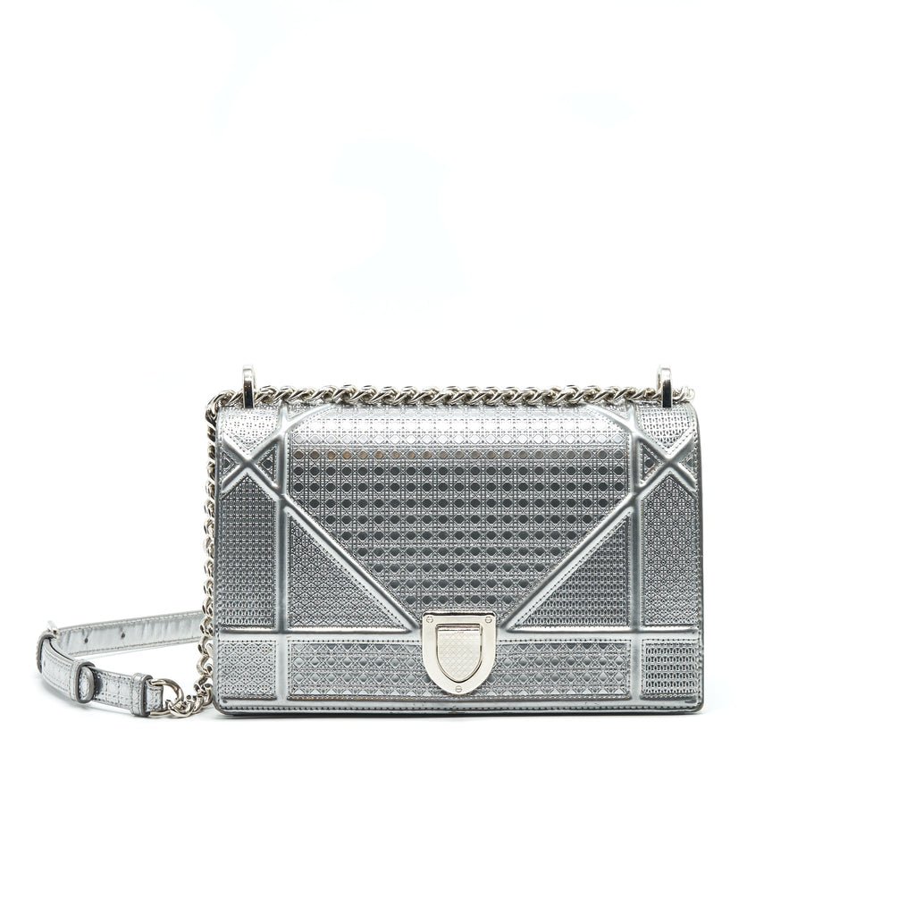 DIOR MEDIUM DIORMA METALLIC SILVER WITH SHW