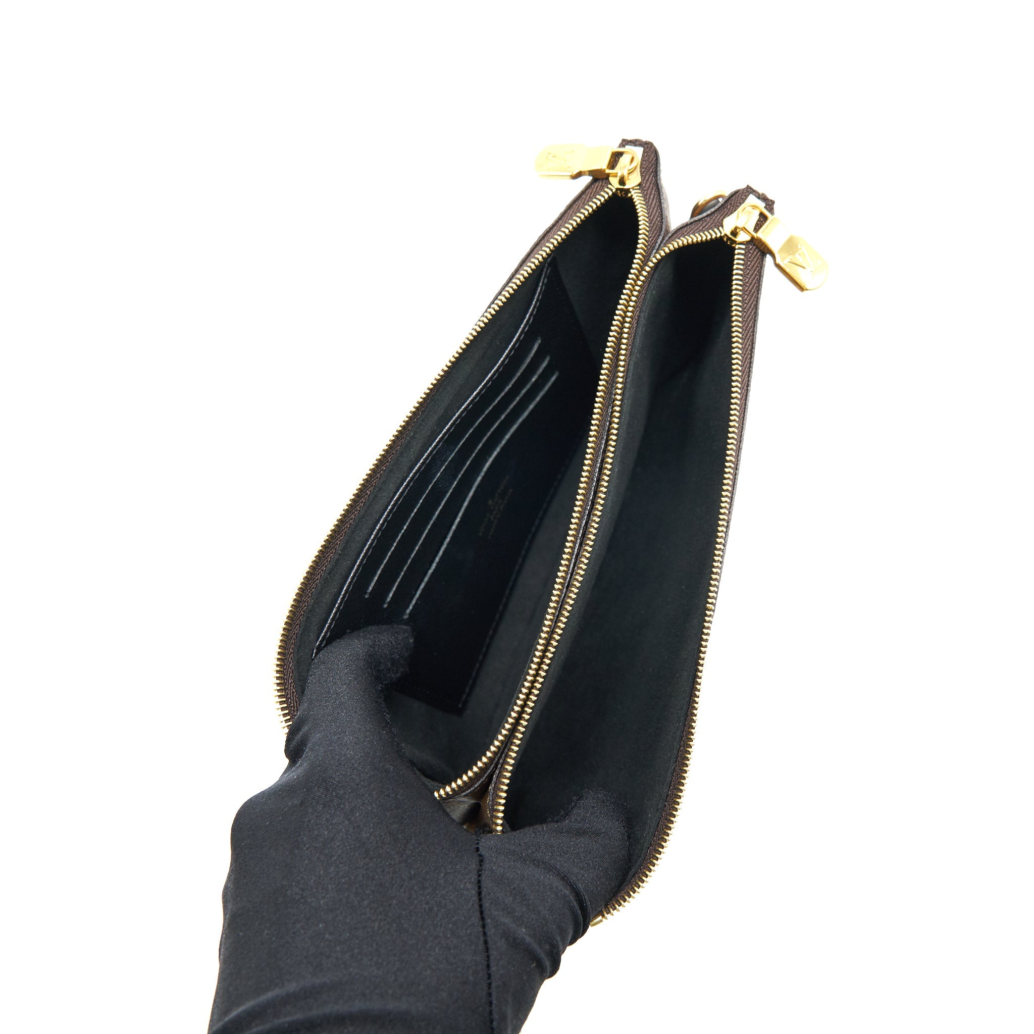 LOUIS VUITTON DOUBLE ZIP POCHETTE MONOGRAM GHW