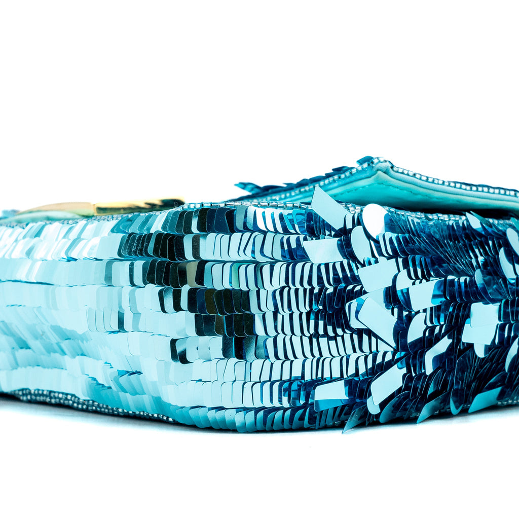 FENDI BAGUETTE BAG SEQUIN / LEATHER BLUE GHW