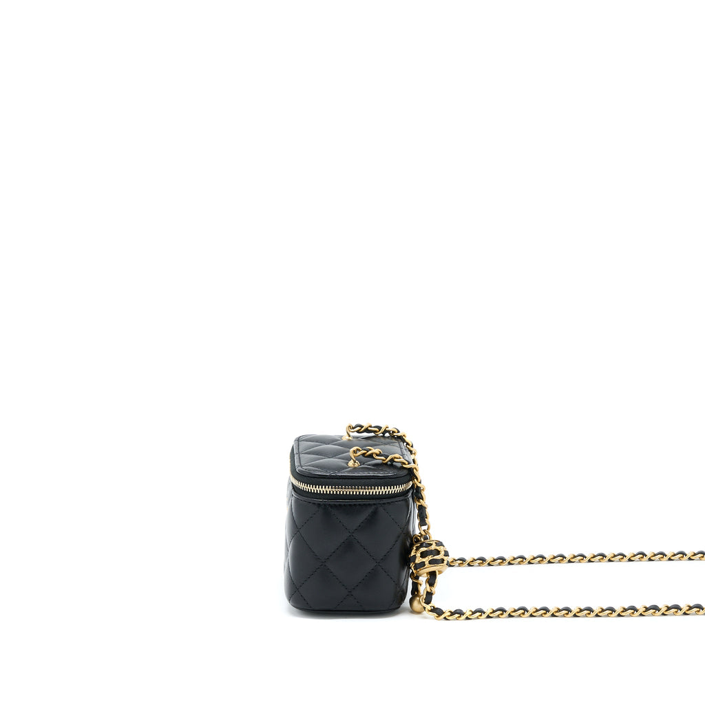 CHANEL 22A PEARL CRUSH MINI VANITY WITH CHAIN LAMBSKIN BLACK GHW