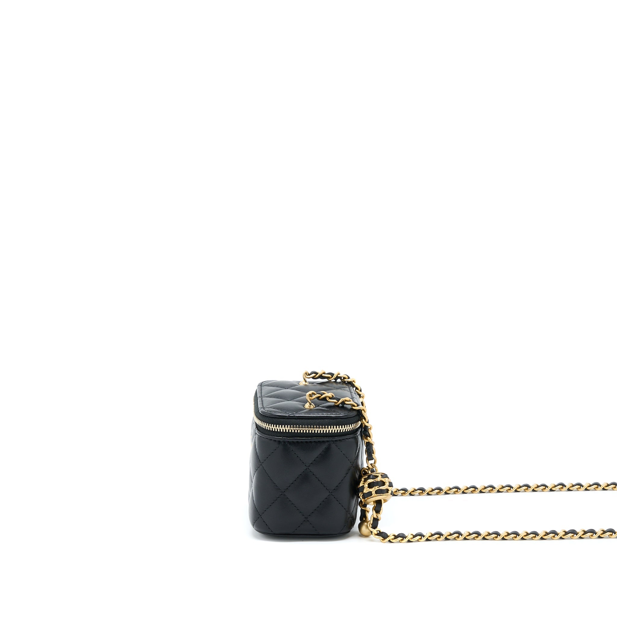 CHANEL 22A PEARL CRUSH MINI VANITY WITH CHAIN LAMBSKIN BLACK GHW