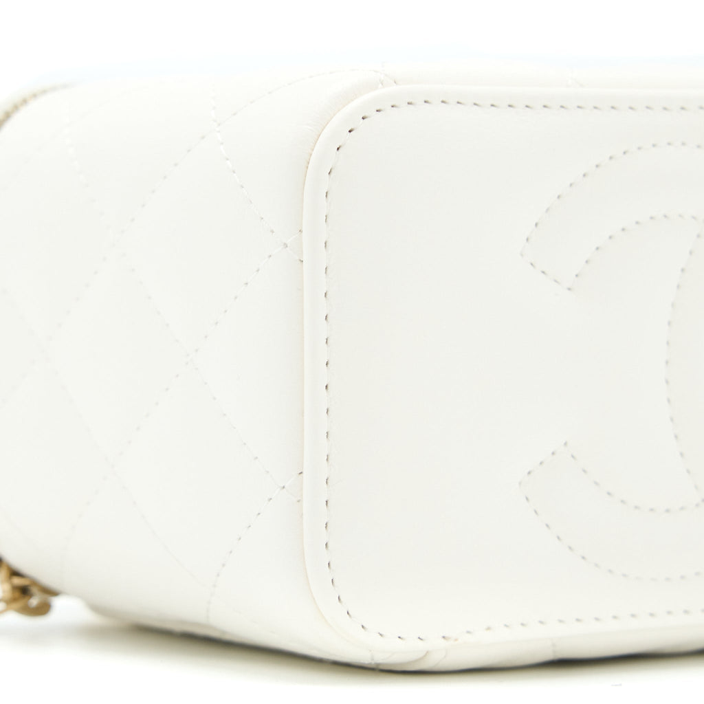 CHANEL PEARL CRUSH LONG VANITY CASE LAMBSKIN WHITE BRUSHED GHW