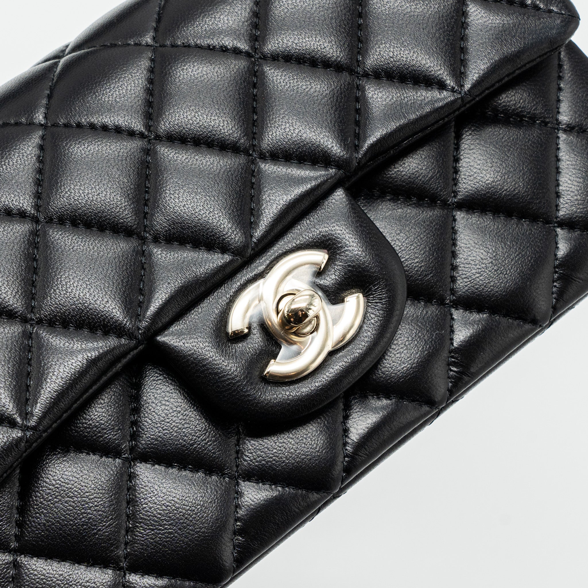 CHANEL TOP HANDLE MINI RECTANGULAR FLAP BAG LAMBSKIN BLACK LGHW(MICROCHIP)