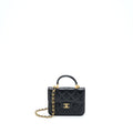 CHANEL TOP HANDLE MINI FLAP CARD HOLDER LAMBSKIN BLACK GHW