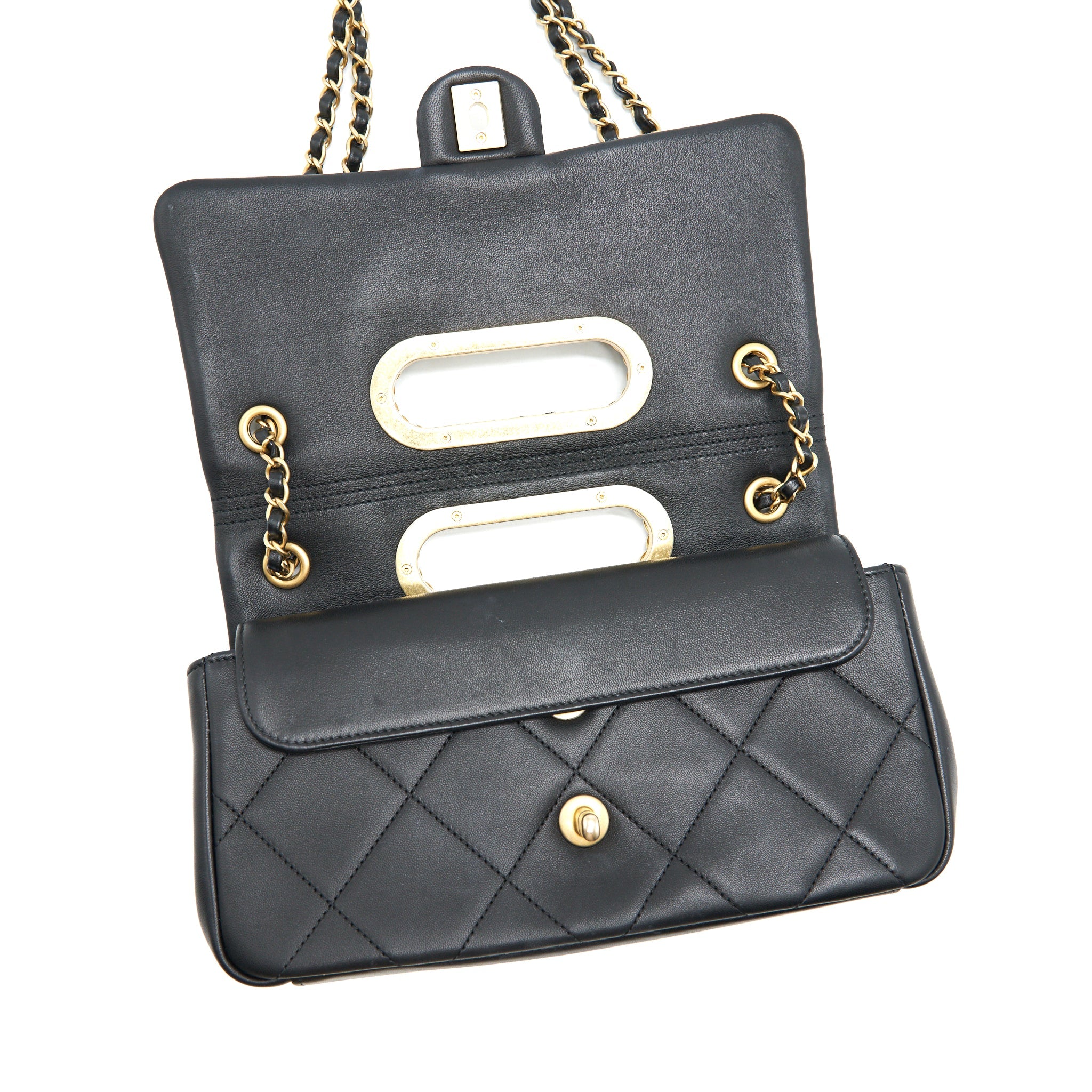 CHANEL 20P A REAL CLUTCH FLAP BAG BLACK
