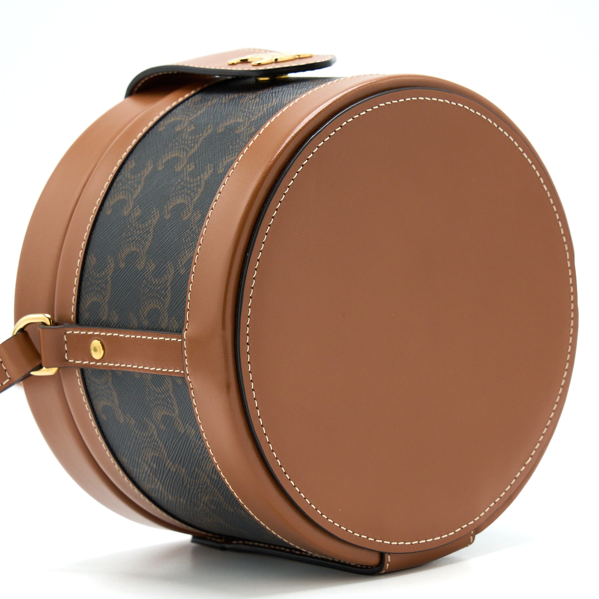 CELINE MEDIUM TAMBOUR BAG TRIOMPHE CANVAS AND CALFSKIN TAN GHW