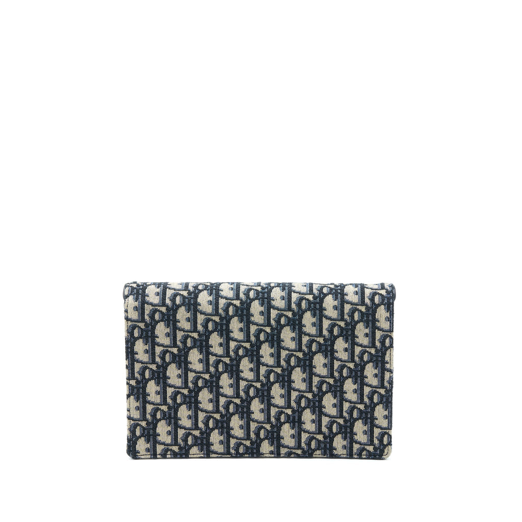 DIOR SADDLE POUCH WITH CHAIN BLUE DIOR OBLIQUE JACQUARD GHW
