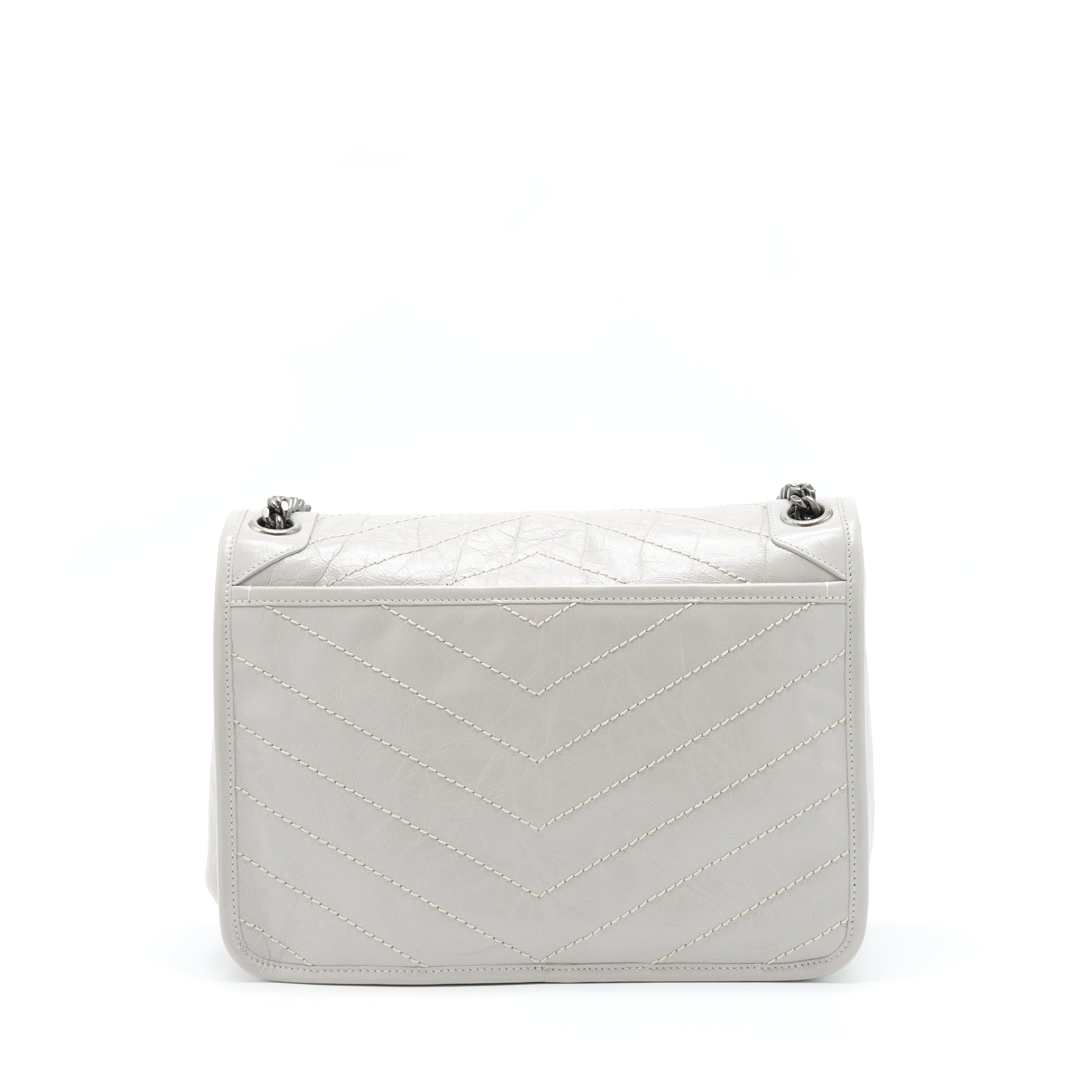 SAINT LAURENT MEDIUM NIKI BAG CALFSKIN LIGHT GREY WITH RUTHENIUM HARDWARE