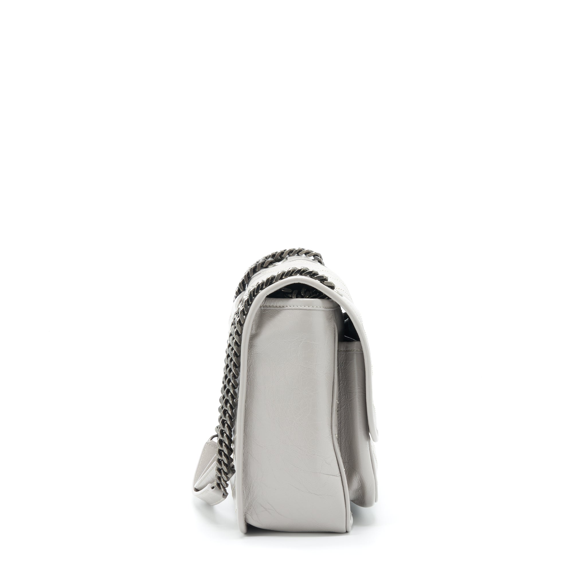 SAINT LAURENT MEDIUM NIKI BAG CALFSKIN LIGHT GREY WITH RUTHENIUM HARDWARE