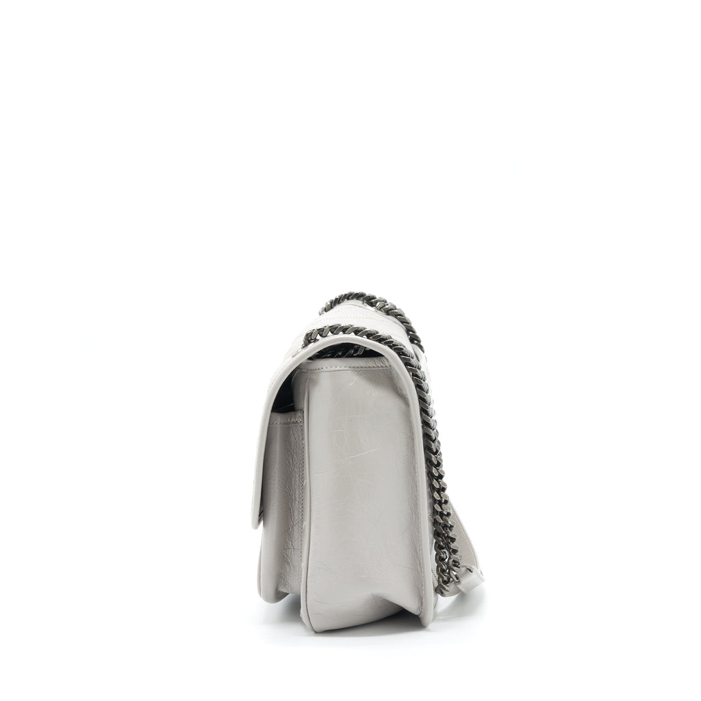 SAINT LAURENT MEDIUM NIKI BAG CALFSKIN LIGHT GREY WITH RUTHENIUM HARDWARE