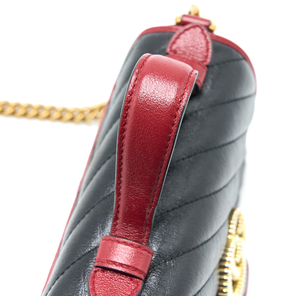 GUCCI GG MARMONT MINI TOP HANDLE BAG CALFSKIN BLACK/RED GHW