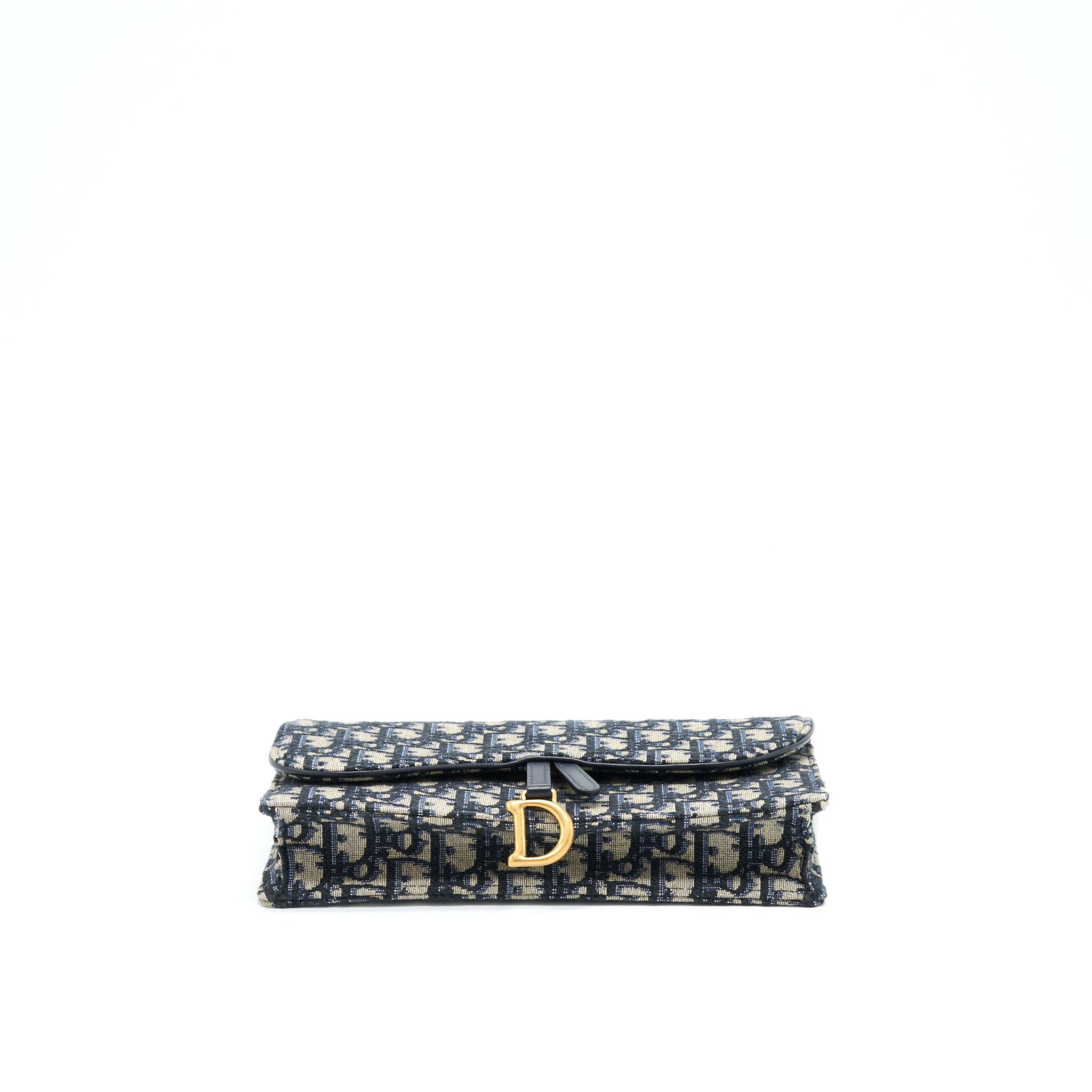 DIOR SADDLE POUCH WITH CHAIN BLUE DIOR OBLIQUE JACQUARD GHW