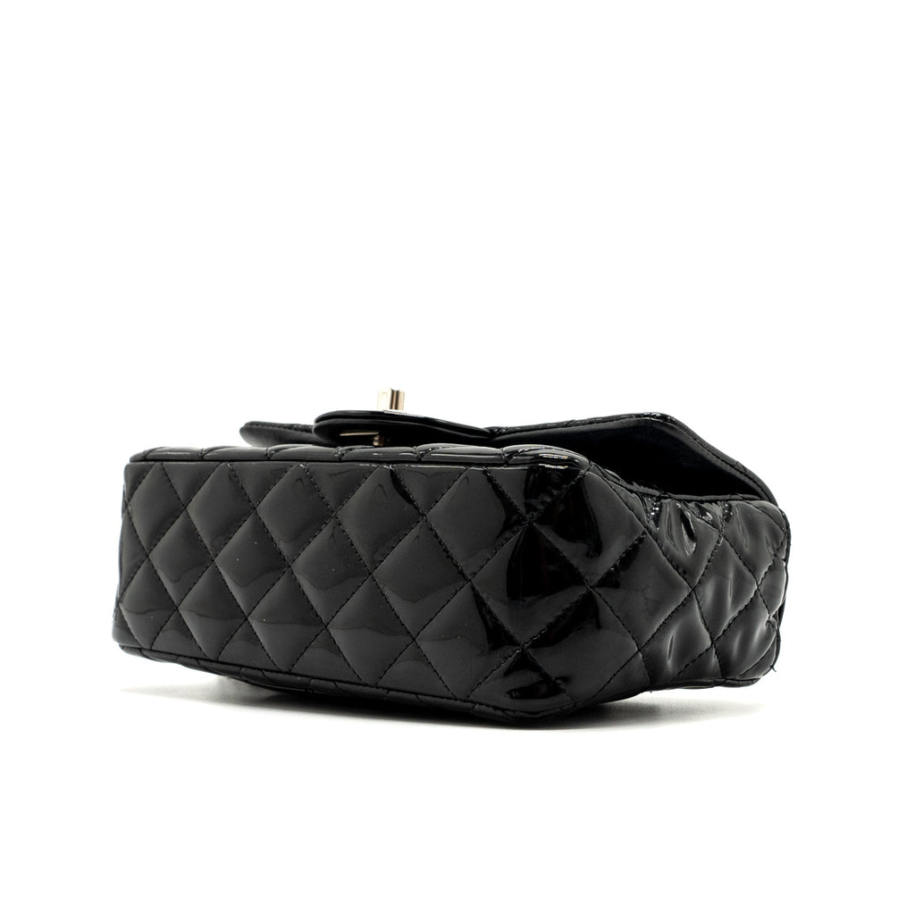 CHANEL MINI RECTANGULAR FLAP BAG PATENT BLACK SHW