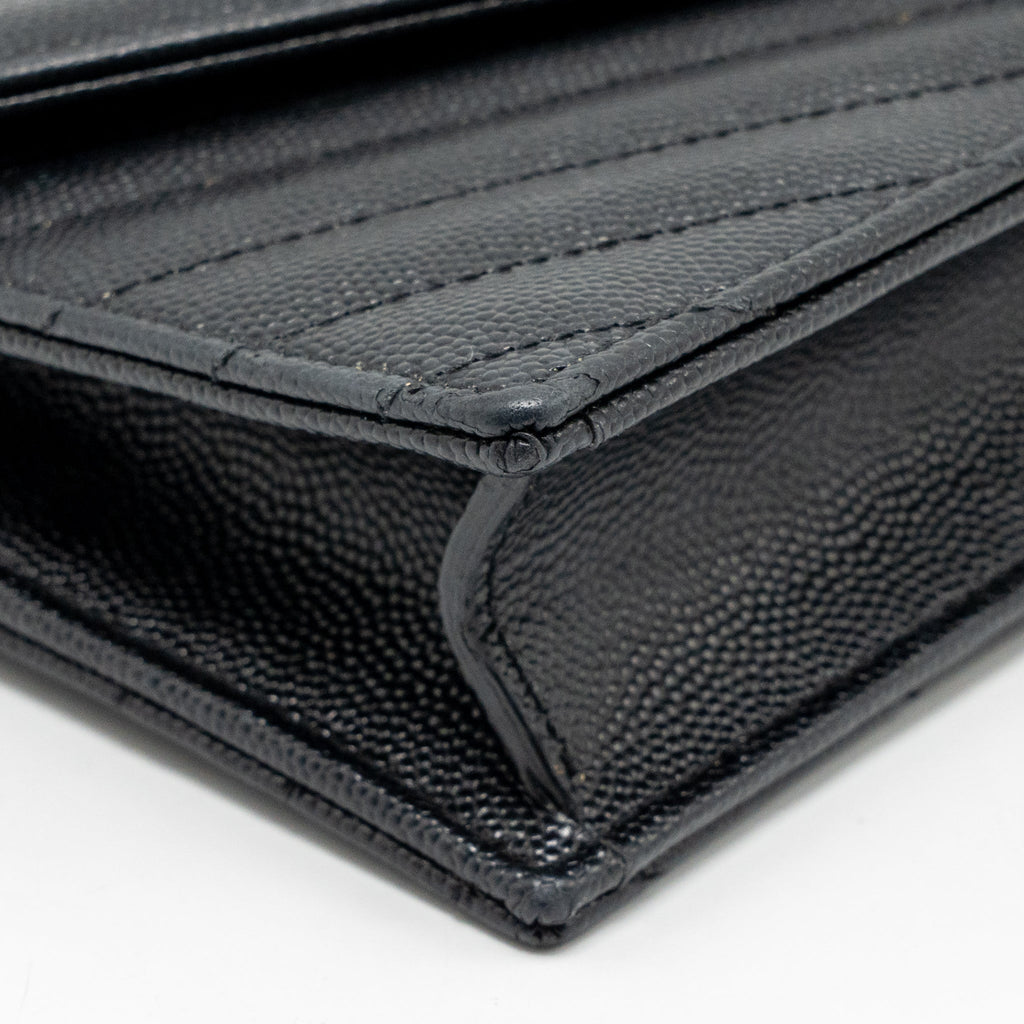 SAINT LAURENT/YSL ENVELOPE CHAIN WALLET GRAINED CALFSKIN BLACK GHW