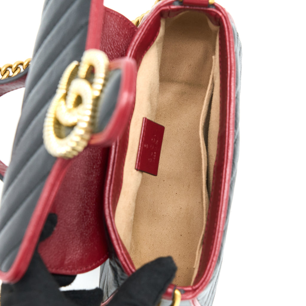 GUCCI GG MARMONT MINI TOP HANDLE BAG CALFSKIN BLACK/RED GHW