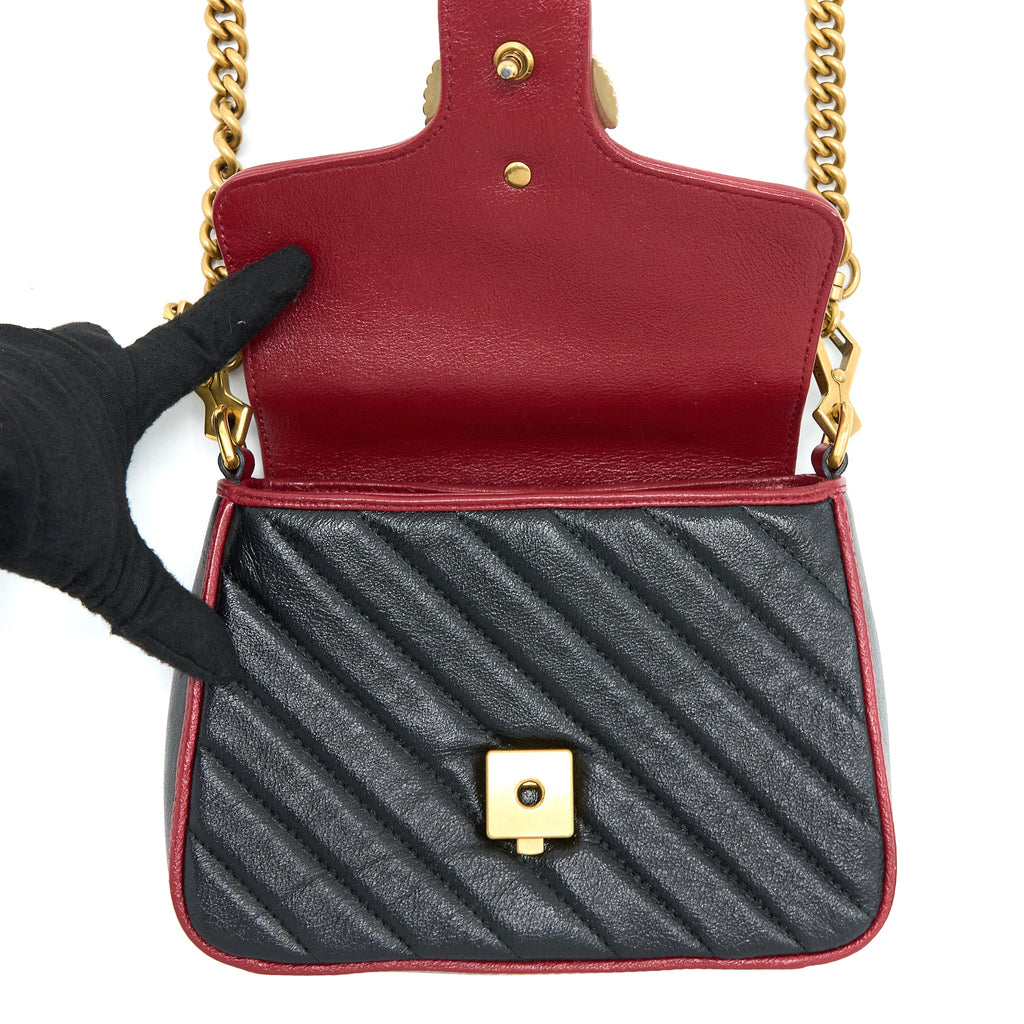 GUCCI GG MARMONT MINI TOP HANDLE BAG CALFSKIN BLACK/RED GHW