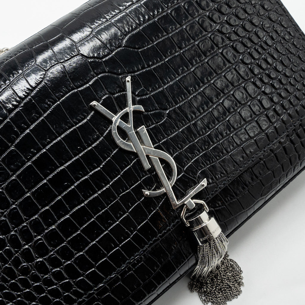 SAINT LAURENT/YSL KATE TASSEL CROC-EMBOSSED CALFSKIN BLACK SH