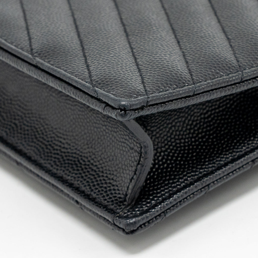 SAINT LAURENT/YSL ENVELOPE CHAIN WALLET GRAINED CALFSKIN BLACK GHW