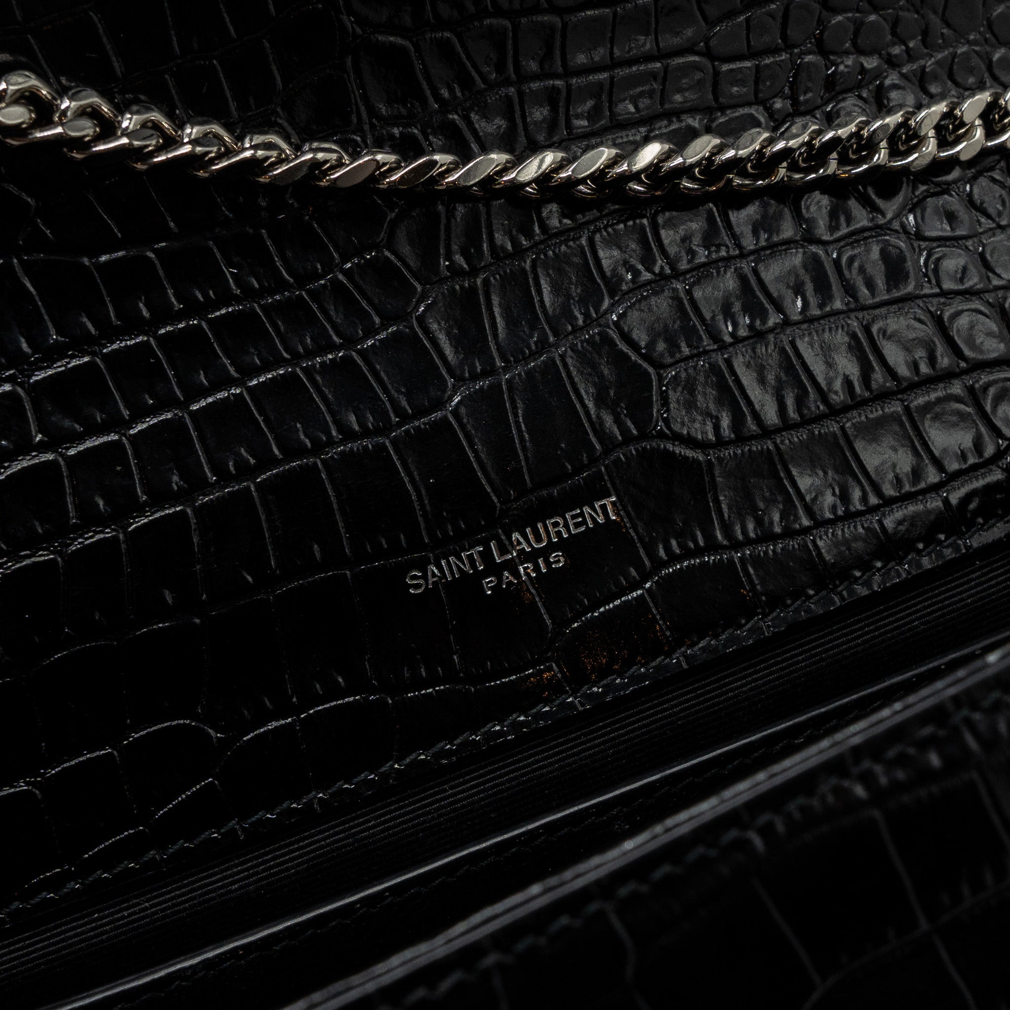 SAINT LAURENT/YSL KATE TASSEL CROC-EMBOSSED CALFSKIN BLACK SH